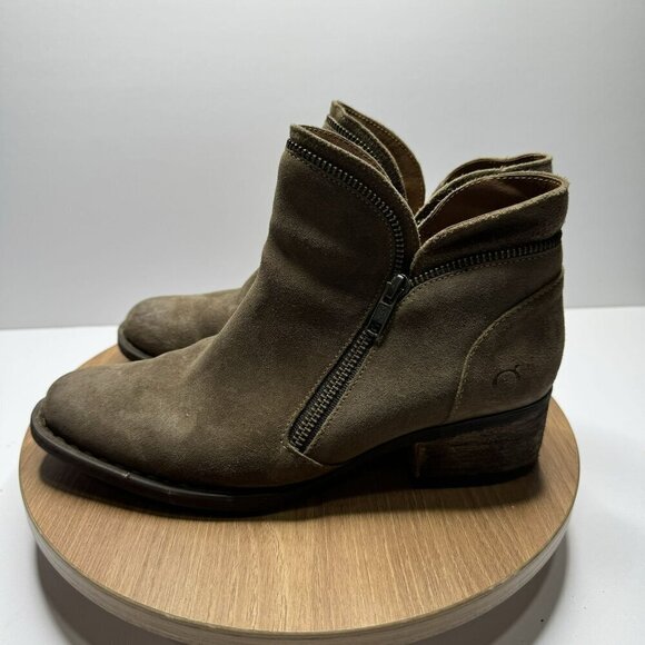 BORN Brown Suede Leather Ankle Boots Side Zipper Chunky block heel Womens Size 8 - Picture 1 of 9
